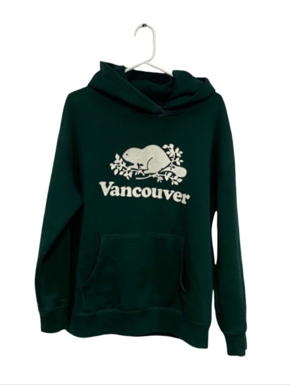Roots Beaver Vancouver Text Graphic Hoodie Forest Green Vintage Size L